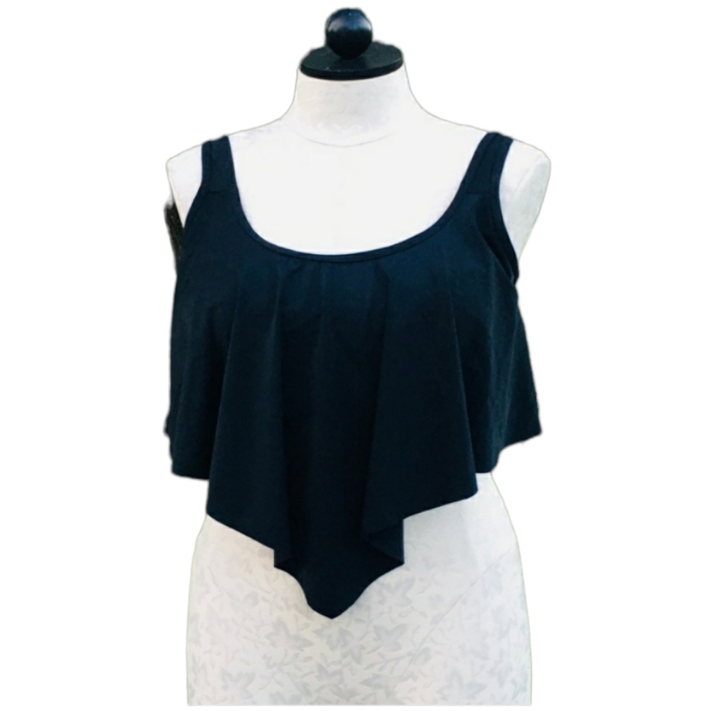 NEW Byoauo Ruffled Black Bikini Tankini Top Bra Shelf XXL